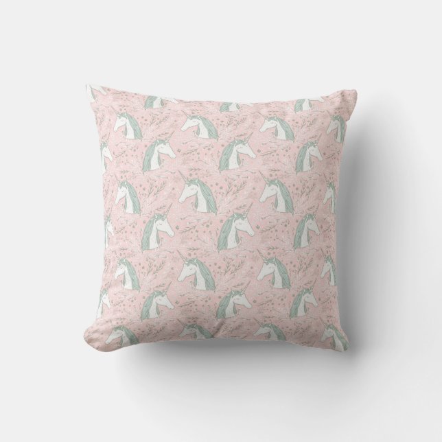 Coussin Motif floral doux de licorne (Recto)
