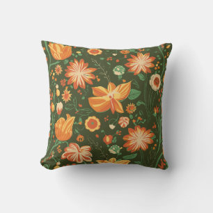 Coussin Motif floral dynamique avec fleurs orange et jaune
