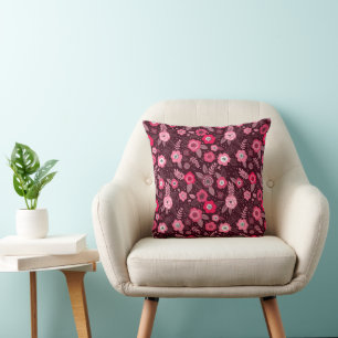 Coussin Motif floral élégant magenta rose en désordre