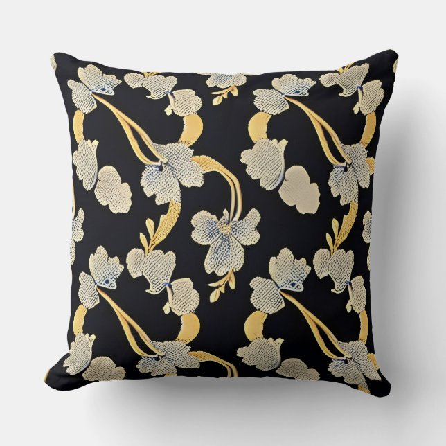 Coussin Motif floral élégant or et blanc (Recto)