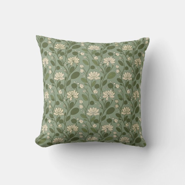 Coussin Motif floral élégant sur vert laurier (Recto)