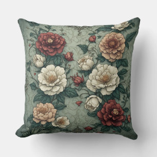 Coussin Motif floral élégant vintage avec pivoines