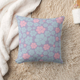 Coussin Motif floral en bleu, lilas et rose