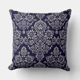 Coussin Motif floral en Damas luxueux sur bleu très foncé