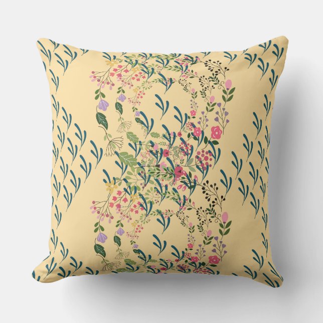 Coussin Motif floral et de feuille de printemps jaune  (Recto)