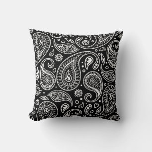 Coussin Motif floral et paisley noir et blanc Art Déco