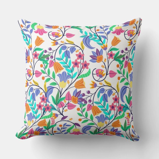 Coussin Motif floral exotique coloré (Recto)