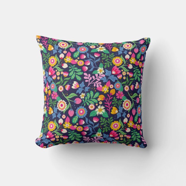 Coussin Motif floral exotique peint à la main (Recto)