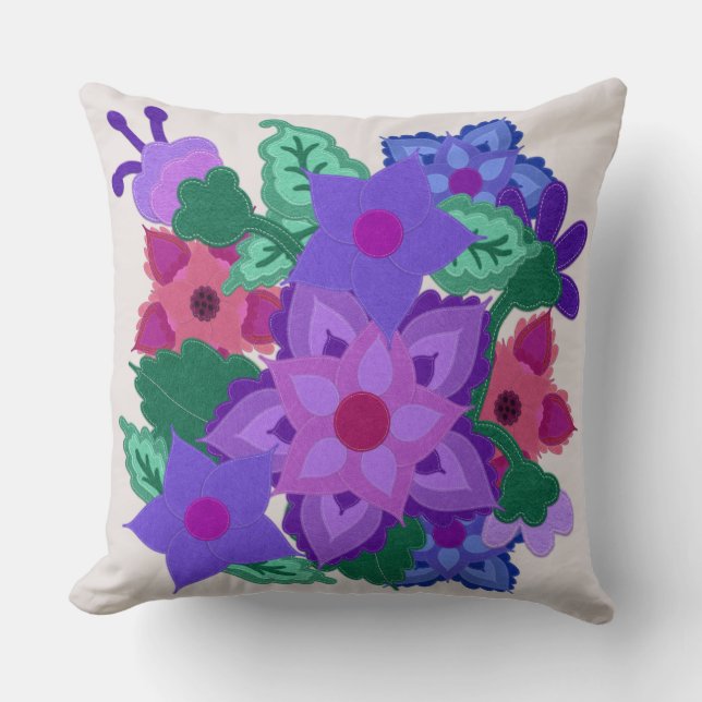 Coussin Motif floral | Faux Felt Boho Style (Recto)