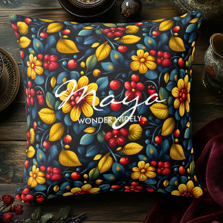 Coussin Motif floral folklorique inspiré de Khokhloma en r