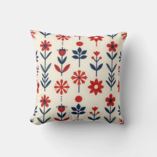 Coussin Motif floral folklorique rouge et marine