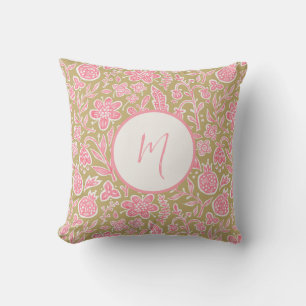 Coussin Motif floral folklorique vintage avec monogramme