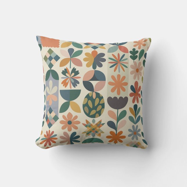 Coussin Motif Floral Géométrique (Recto)