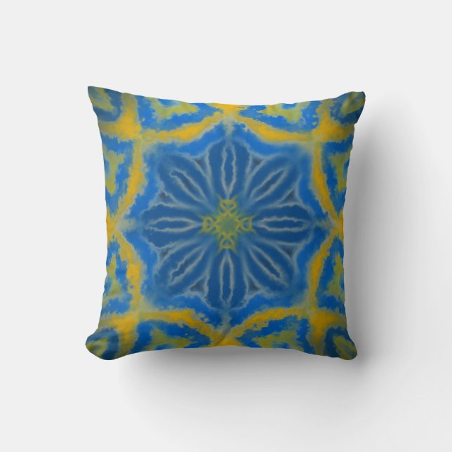 Coussin Motif floral géométrique bleu et or (Recto)