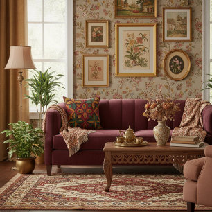 Coussin Motif floral géométrique coloré rétro