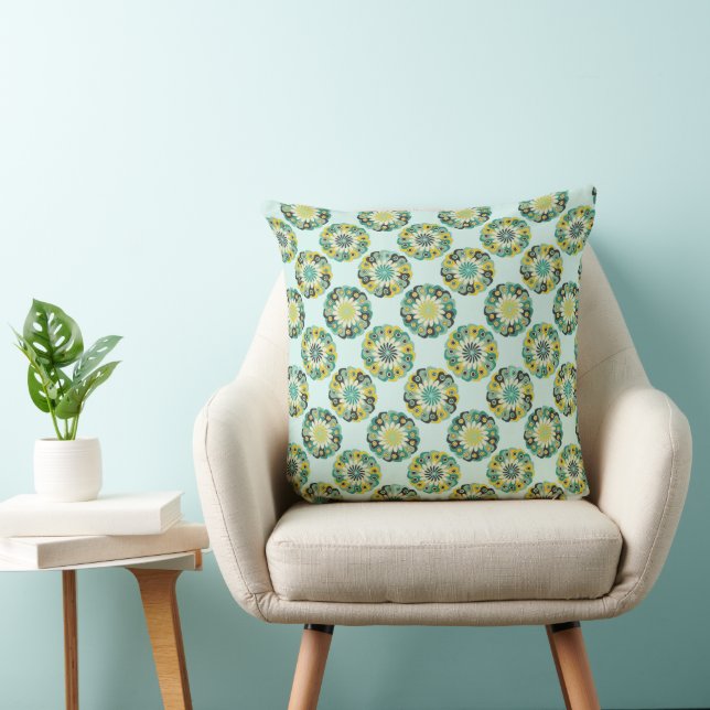 Coussin Motif floral géométrique moderne vert et sarcelle (Chaise)