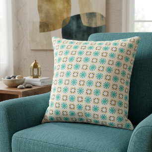 Coussin Motif floral géométrique orange sarcelle vibrant