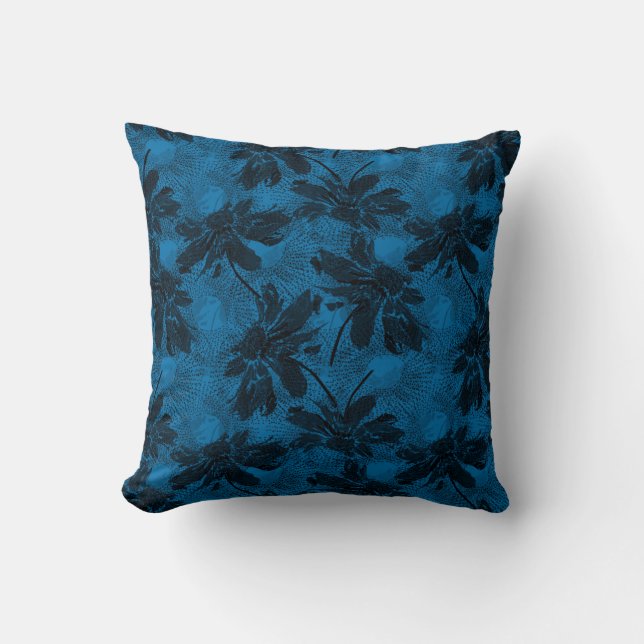 Coussin Motif floral gris et bleu. (Recto)