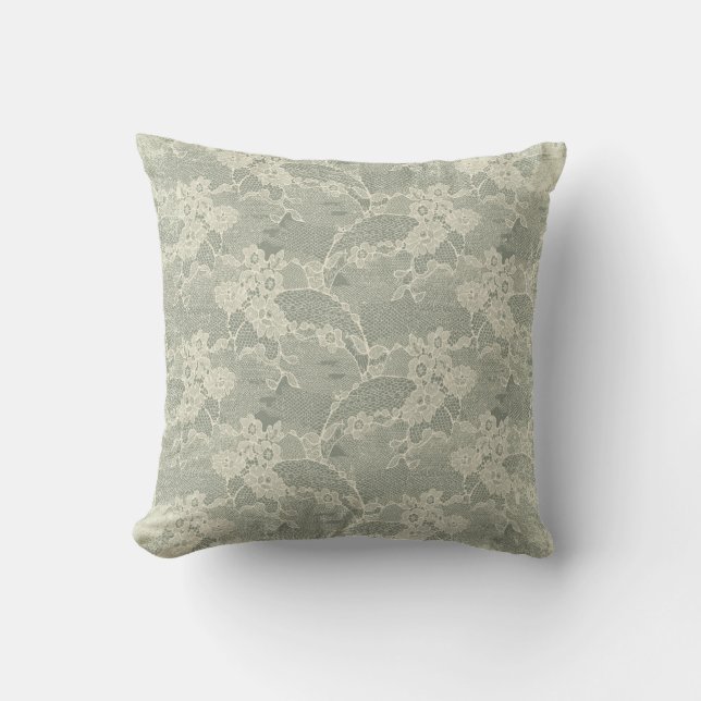 Coussin Motif floral gris sage de dentelle décoratif (Recto)