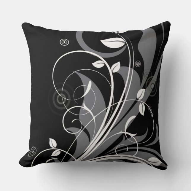Coussin Motif floral gris sur le noir (Recto)