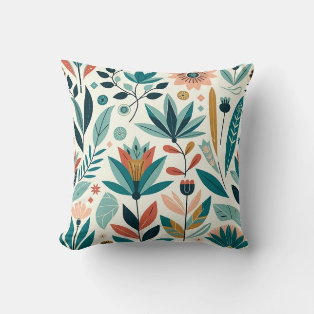 Coussin Motif floral imprimé moderne gras vert orange (Recto)