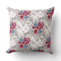 Motif floral incomparable - bleu et bordeaux pouss