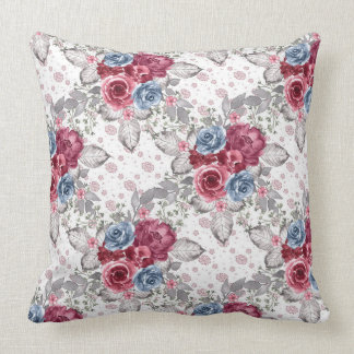 Coussin Motif floral incomparable - bleu et bordeaux pouss