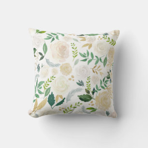 Coussin Motif floral ivoire doux avec Parties scintillant 