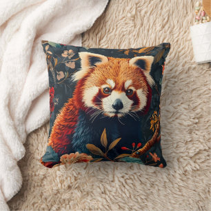 Coussin Motif floral jardin vintage forêt rouge panda