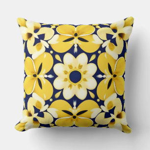 Coussin Motif floral jaune et bleu