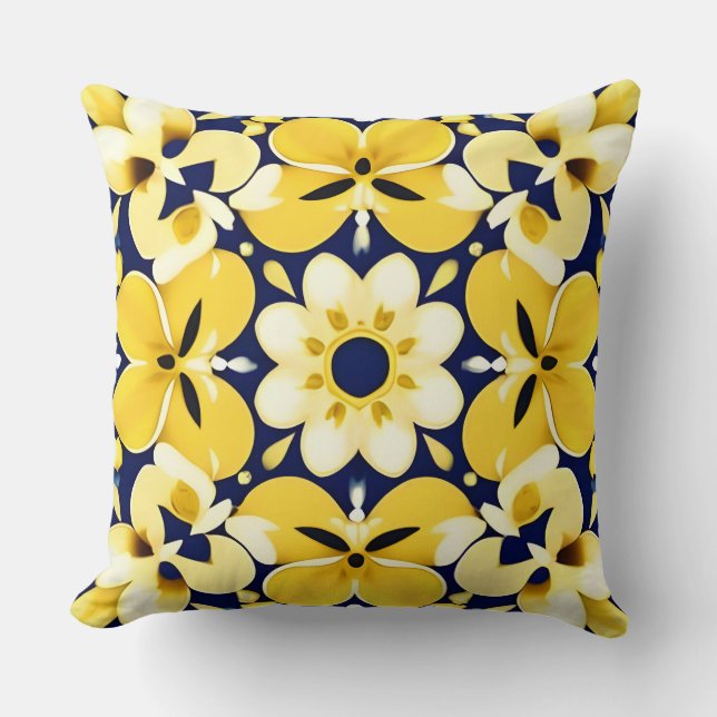 Coussin Motif floral jaune et bleu (Recto)
