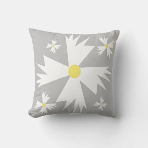Coussin Motif floral jaune et gris de marguerite moderne
