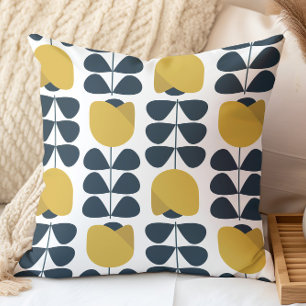 Coussin Motif floral jaune et marine rétro