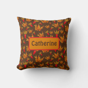Coussin Motif floral jaune et orange sur Monogramme Brown 