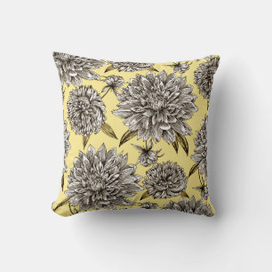 Coussin Motif floral jaune gris et blanc