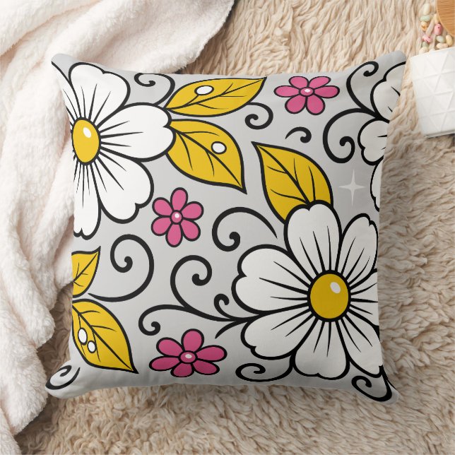 Coussin Motif floral joyeux avec contours gras (Couverture)