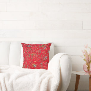 Coussin Motif floral joyeux en rouge vif,