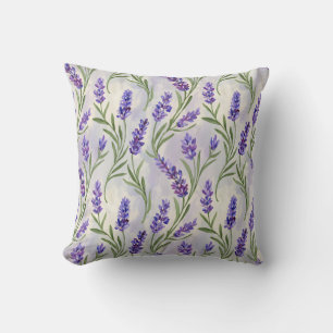 Coussin Motif floral lavande à l'aquarelle sans couture