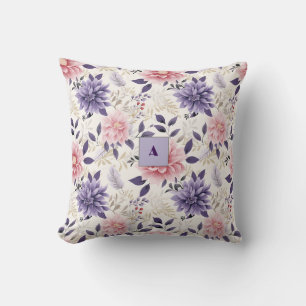 Coussin Motif floral lavande monogramme