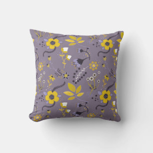 Coussin Motif Floral Lilac, Violet Et Jaune