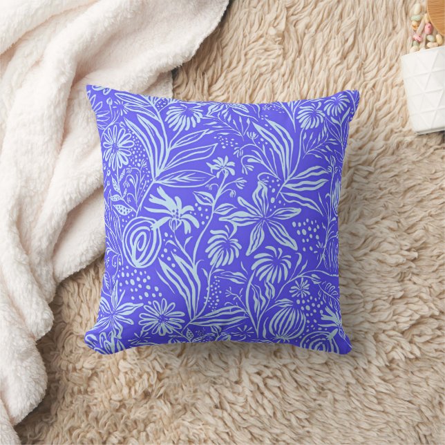 Coussin Motif floral lilas bleu vif (Couverture)