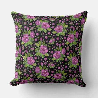 Coussin Motif floral lilas rose vert noir