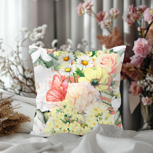 Coussin Motif floral luxuriant moderne Saumon rose