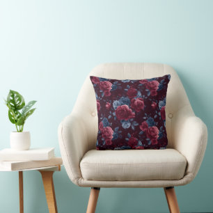 Coussin Motif floral marine rose burgundy élégant