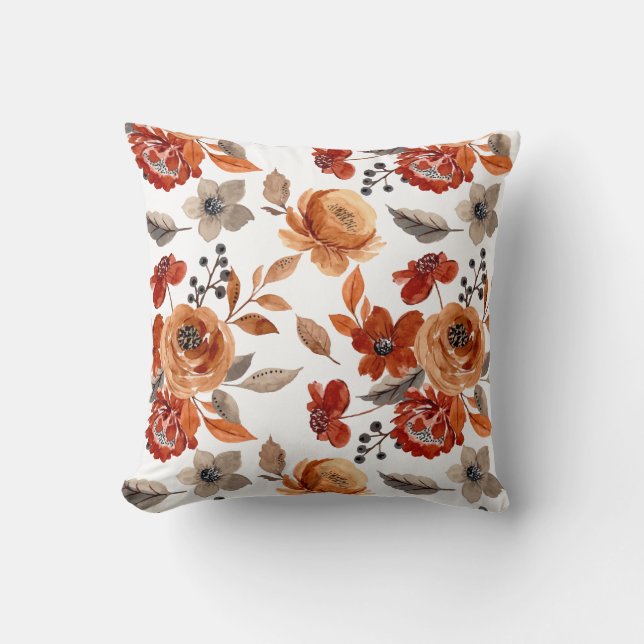 Coussin Motif floral marron aquarelle (Recto)