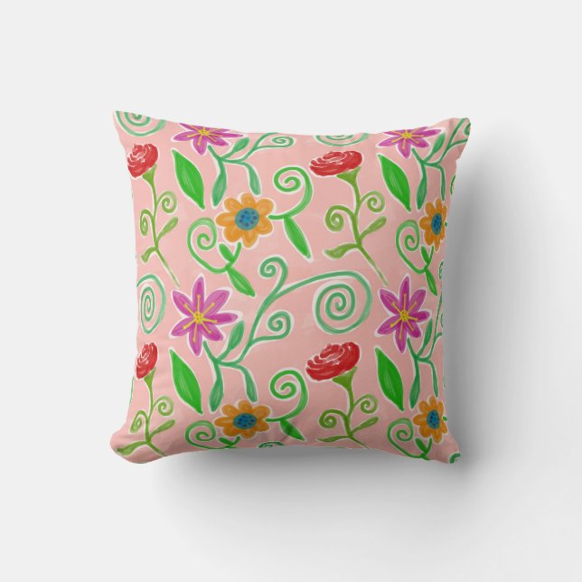 Coussin Motif floral mignon, rouge et violet (Recto)