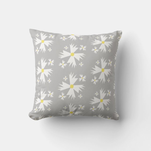 Coussin Motif floral moderne blanc jaune et gris (Recto)