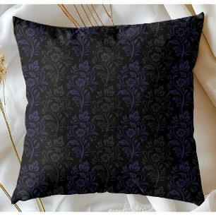 Coussin Motif Floral Moderne Gris Bleu Sur Noir