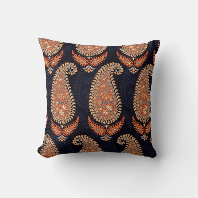 Coussin Motif floral moghol motif sur marine (Recto)