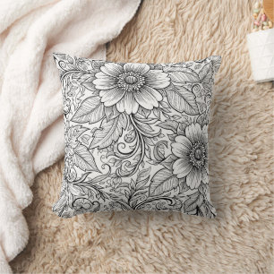 Coussin Motif floral monochrome chic de luxe (3)